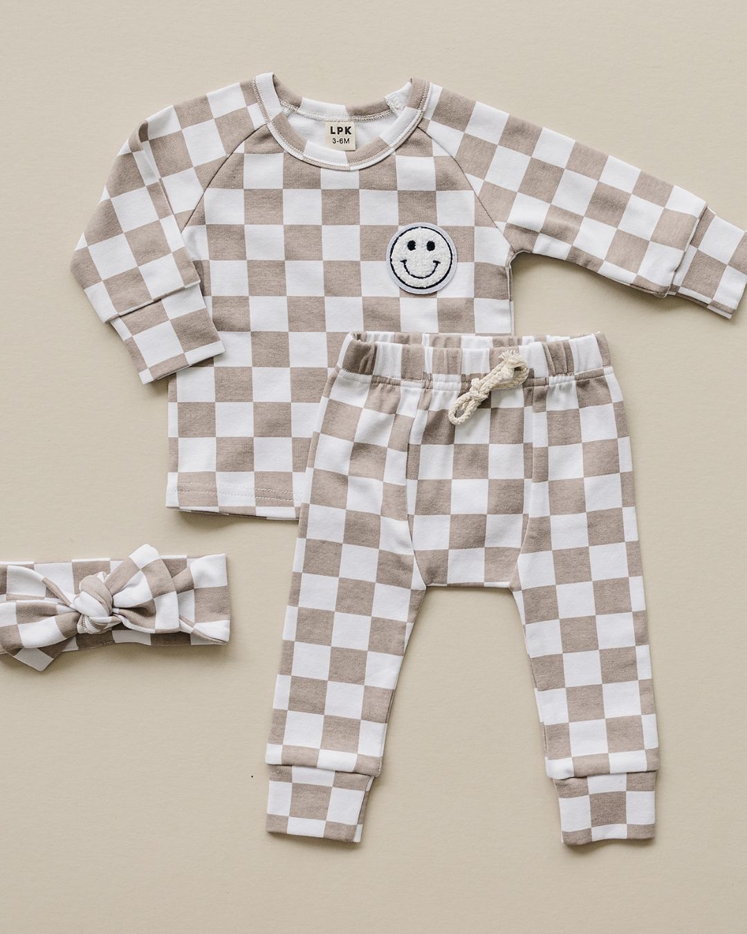 LPK Checkered Smiley Lounge Set - Latte - Atara & Co