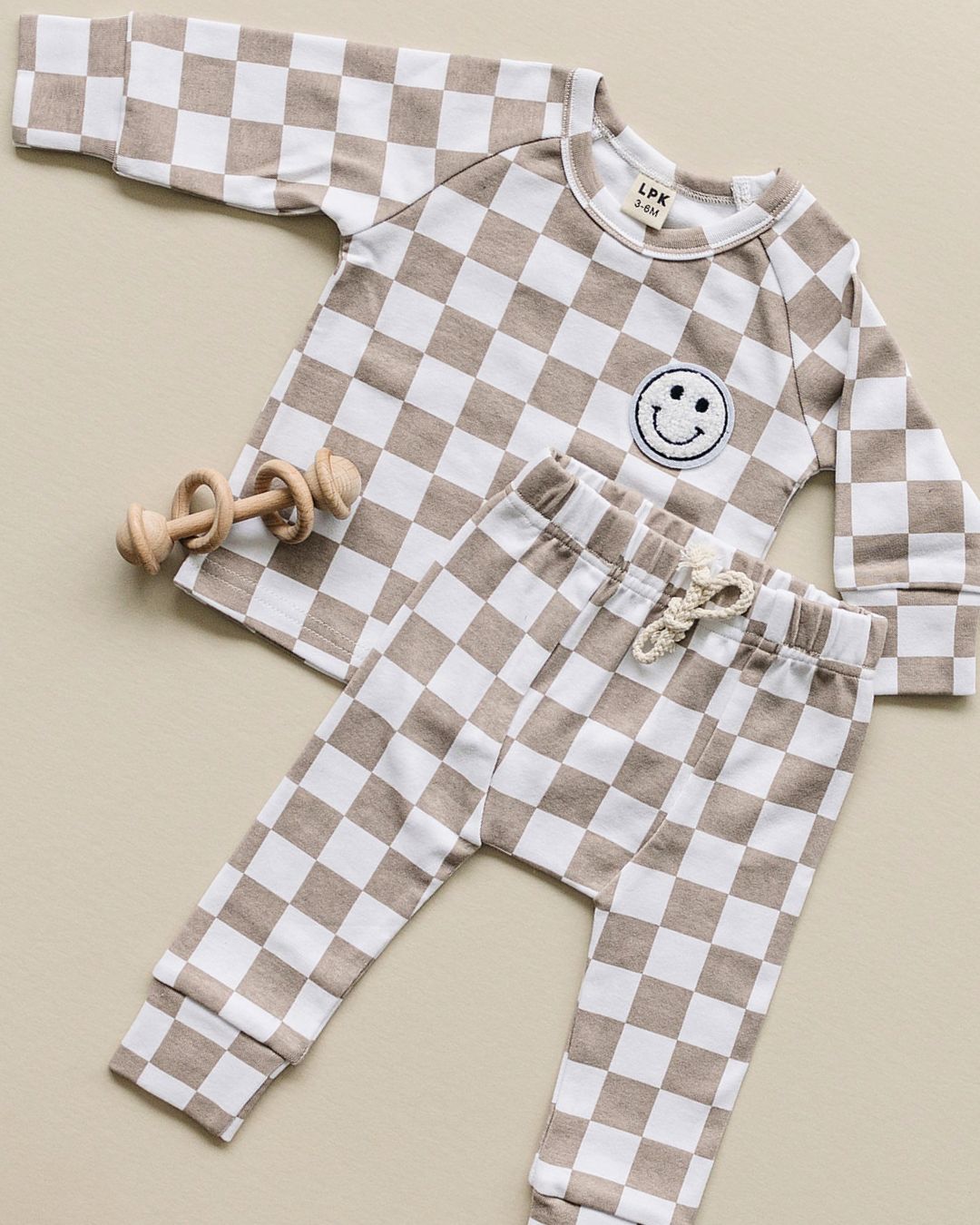 LPK Checkered Smiley Lounge Set - Latte - Atara & Co