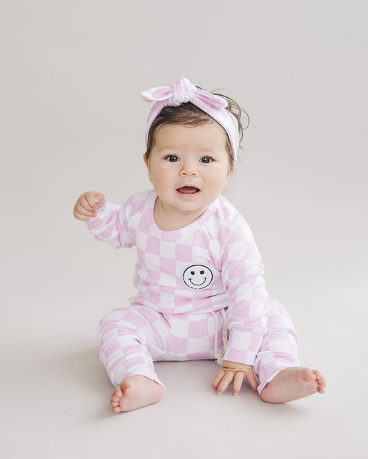 LPK Checkered Smiley Lounge Set - Pink - Atara & Co