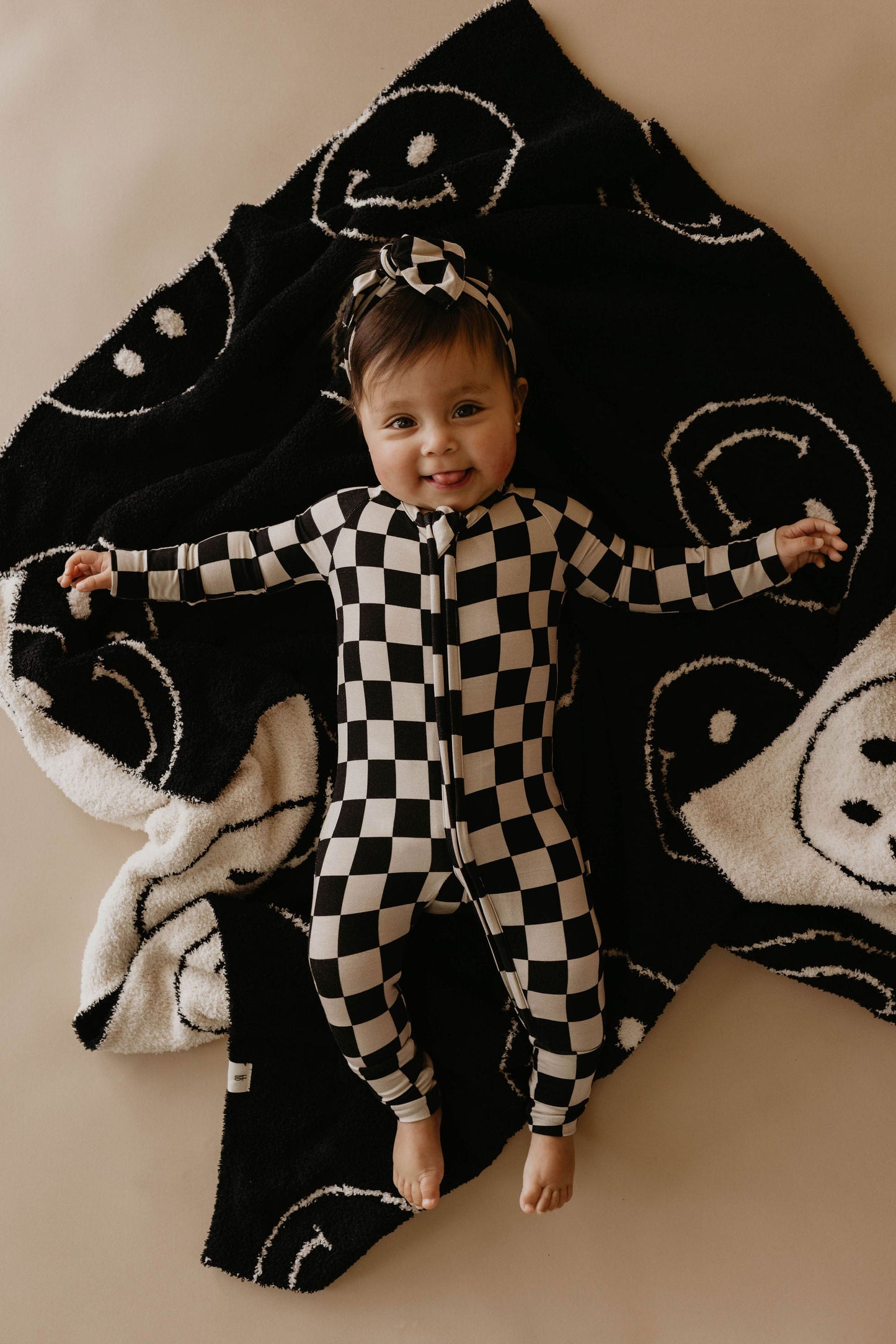 Forever French Plush Blanket - Just Smile Black & White - Atara & Co