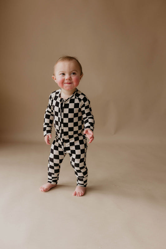 Forever French Bamboo Zip Romper - Checkered - Atara & Co