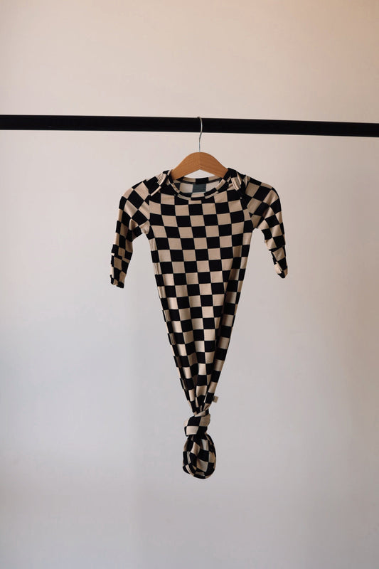 Forever French Knotted Gown  - Black Checkerboard