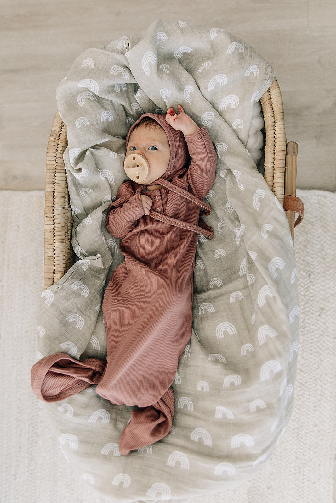 Mebie Baby Ribbed Knot Gown - Dusty Rose - Atara & Co